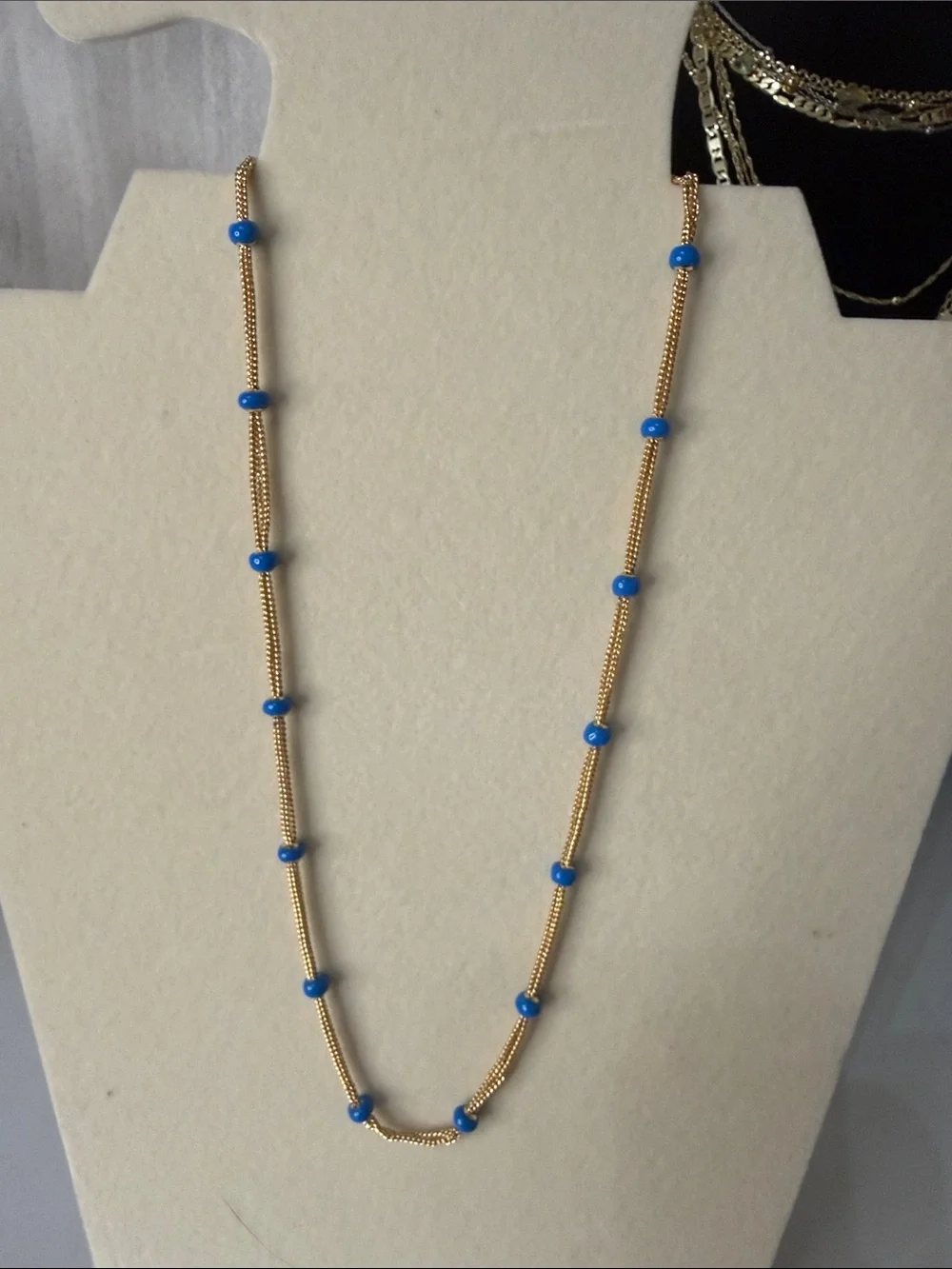 18k Triple Gold Plated Beaded Necklace with Blue Accent Beads